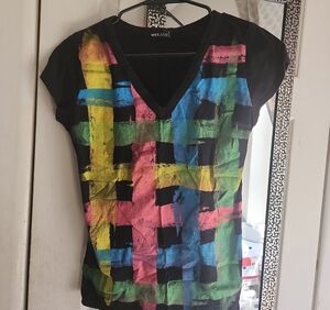 Wet Seal Black Multicolor Short Sleeve Top